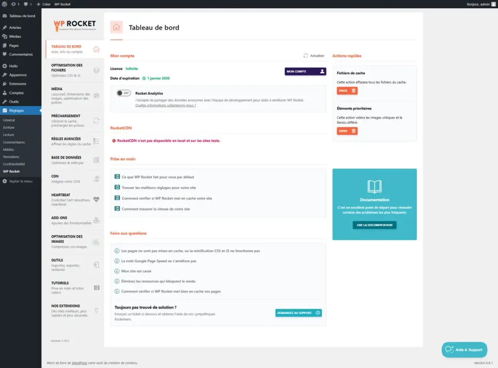 Les 5 Meilleurs Plugins pour Optimiser son Site WordPress 1 Capture decran WP Rocket